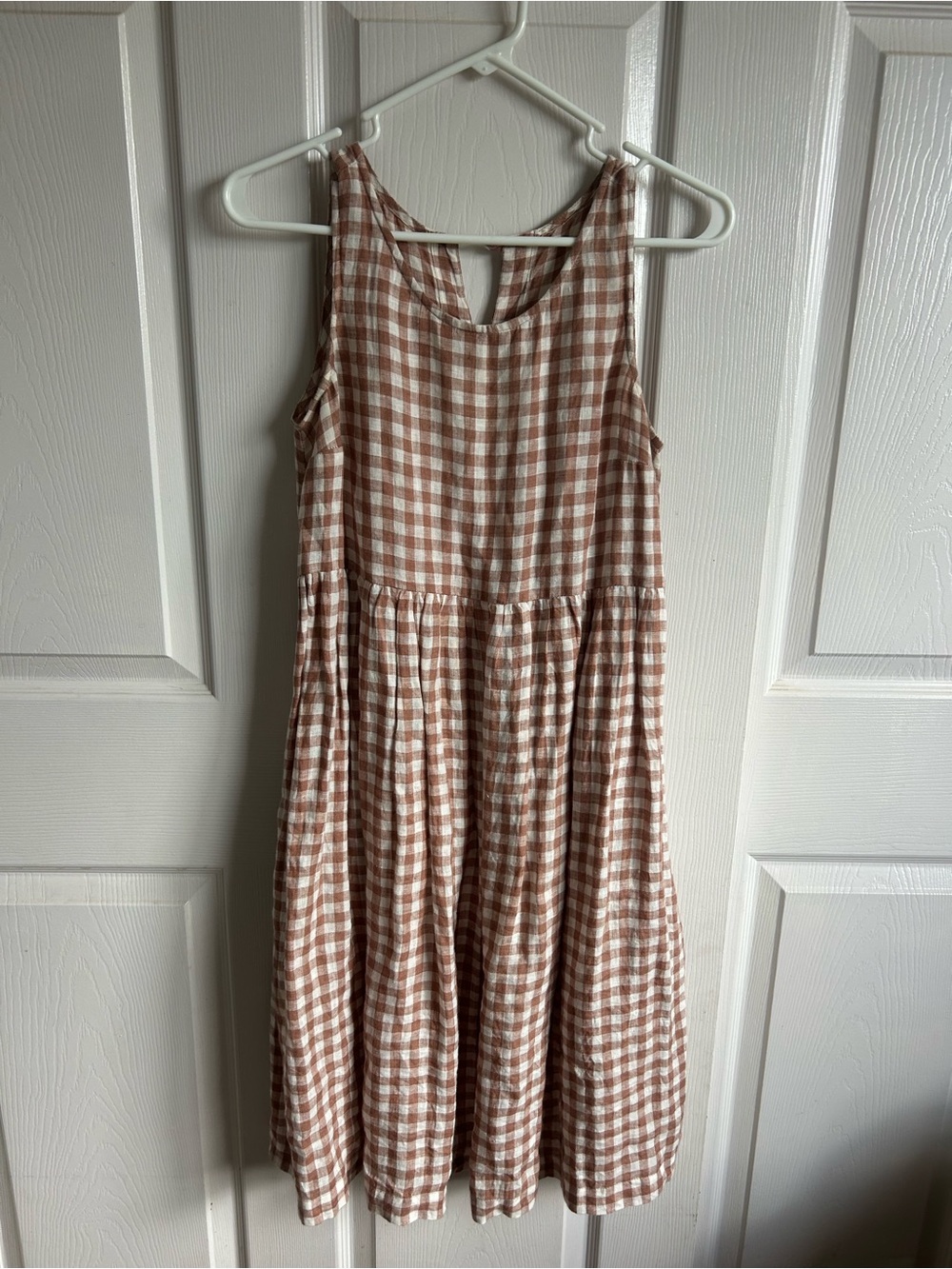 notPERFECTLINEN lightweight Creamy Brown Gingham Smock Dress